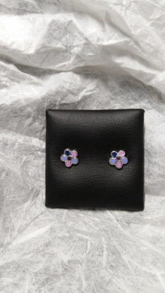 925 Silberohrstecker rhodiniert Blume mit buntem Lack
